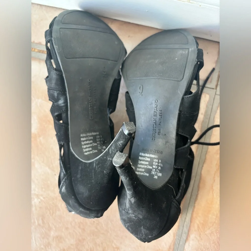 Christian Sirano Women’s Lace up Open Toe Heels in Black Sz 9